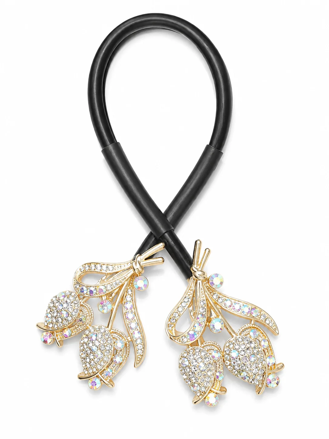 Luxury Crystal Tulip Hair Tie – Elegant Gold Rhinestone Ponytail Holder