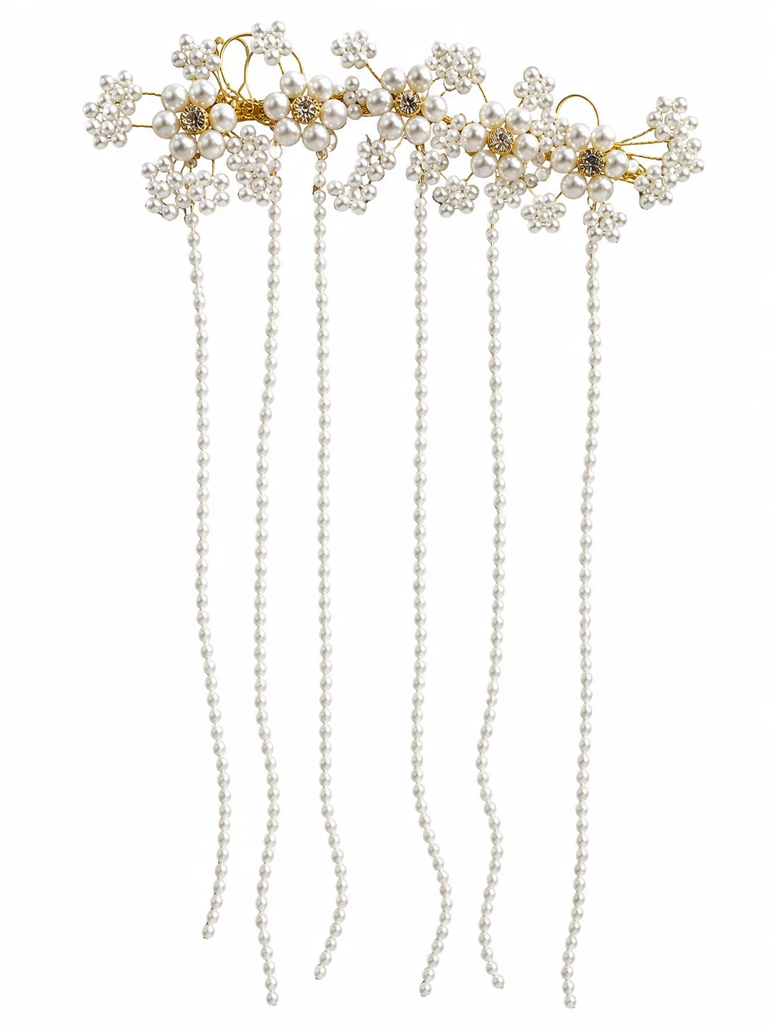 Elegant Pearl Flower Bridal Hair Comb with Long Pearl Tassels