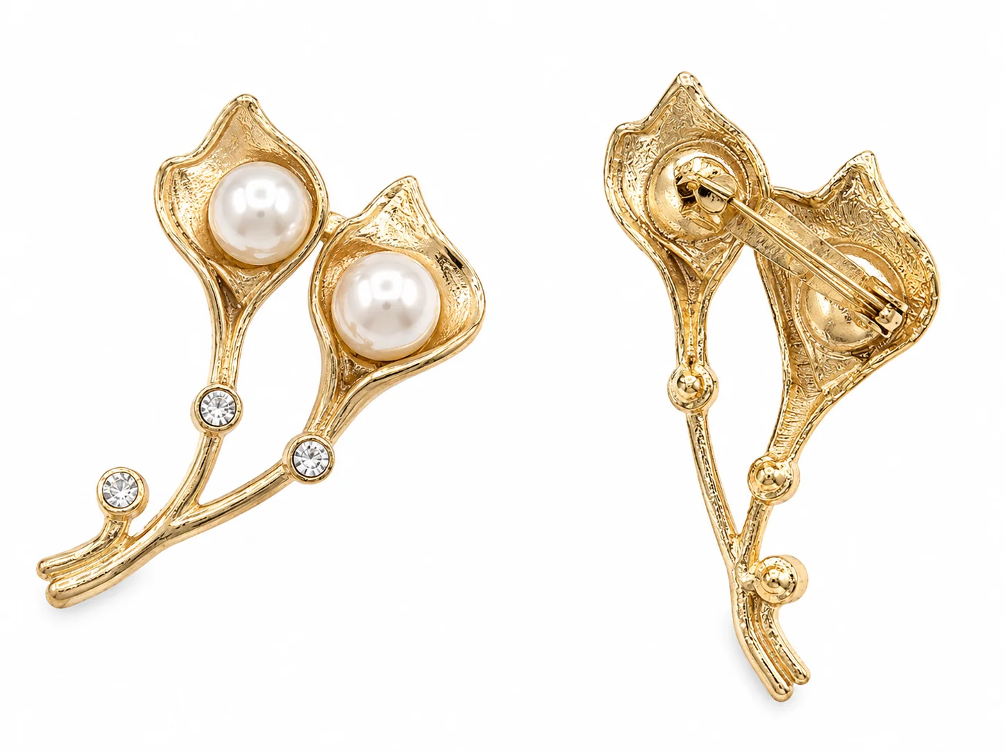 Gold Tone Floral Crystal Brooch for Women