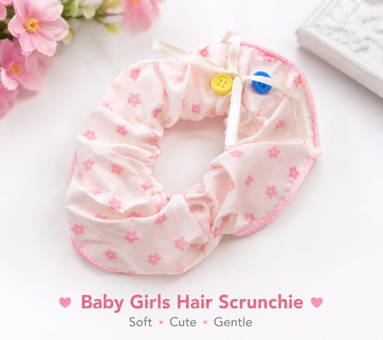 Soft Cotton Elastic Hair Ties (Heart & Plaid Design)