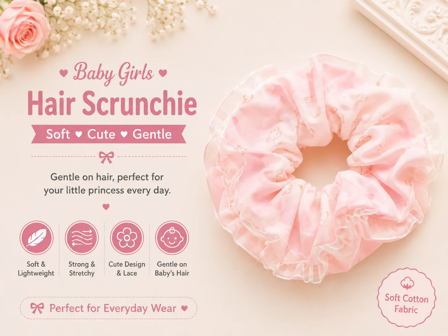 Baby Girls Soft Cotton Hair Scrunchie