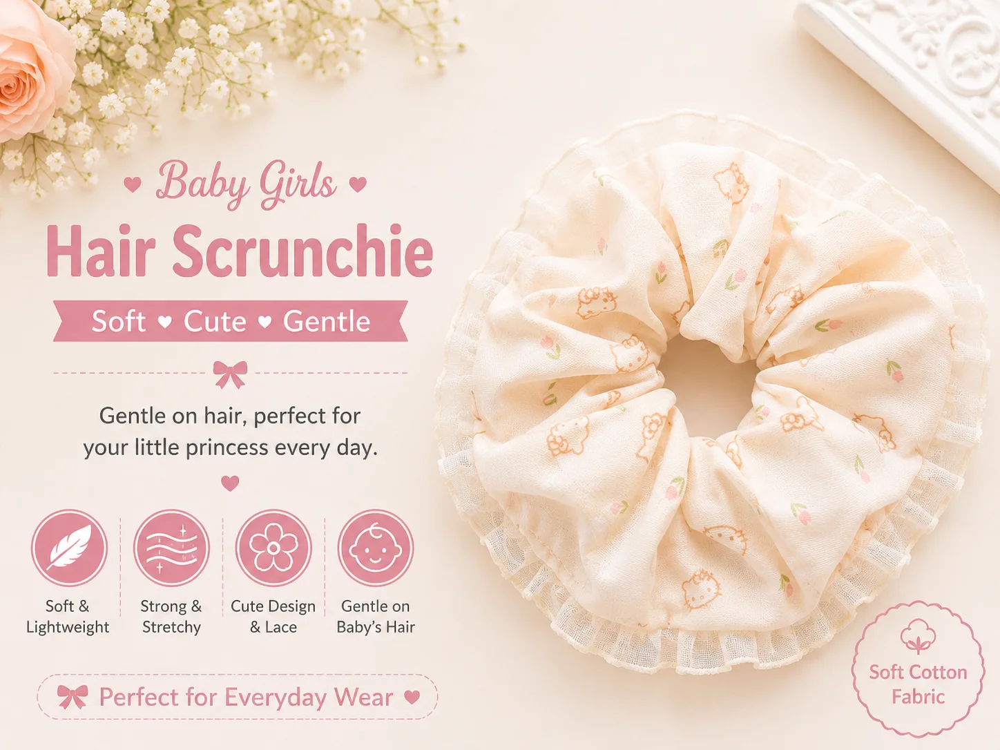 Baby Girls Soft Cotton Hair Scrunchie