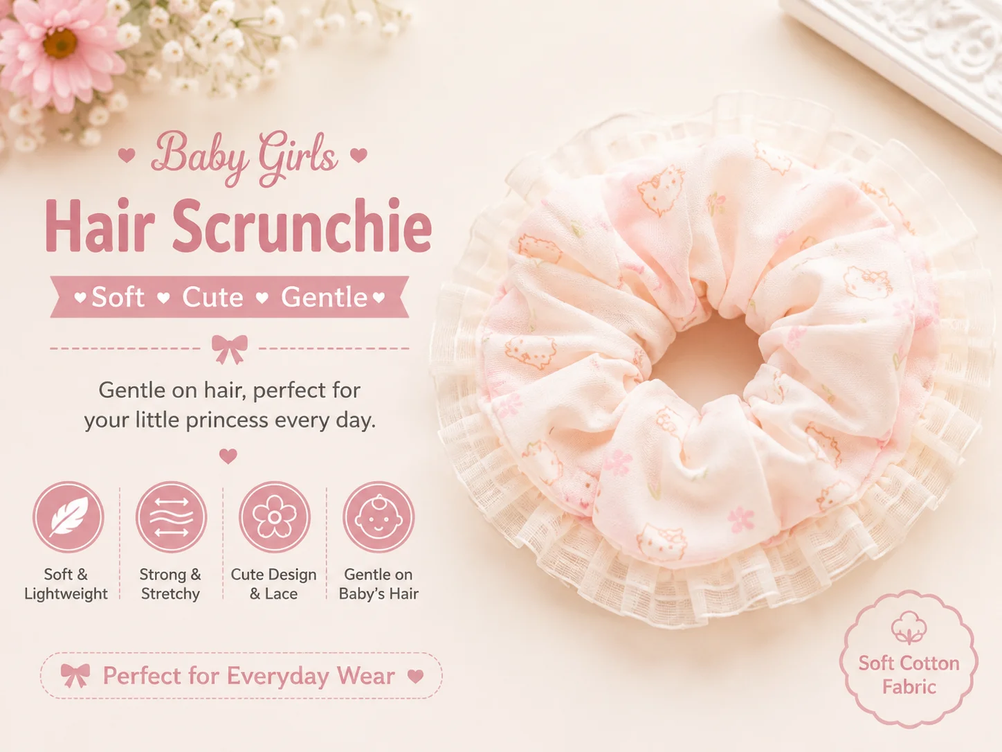 Baby Girls Soft Cotton Hair Scrunchie