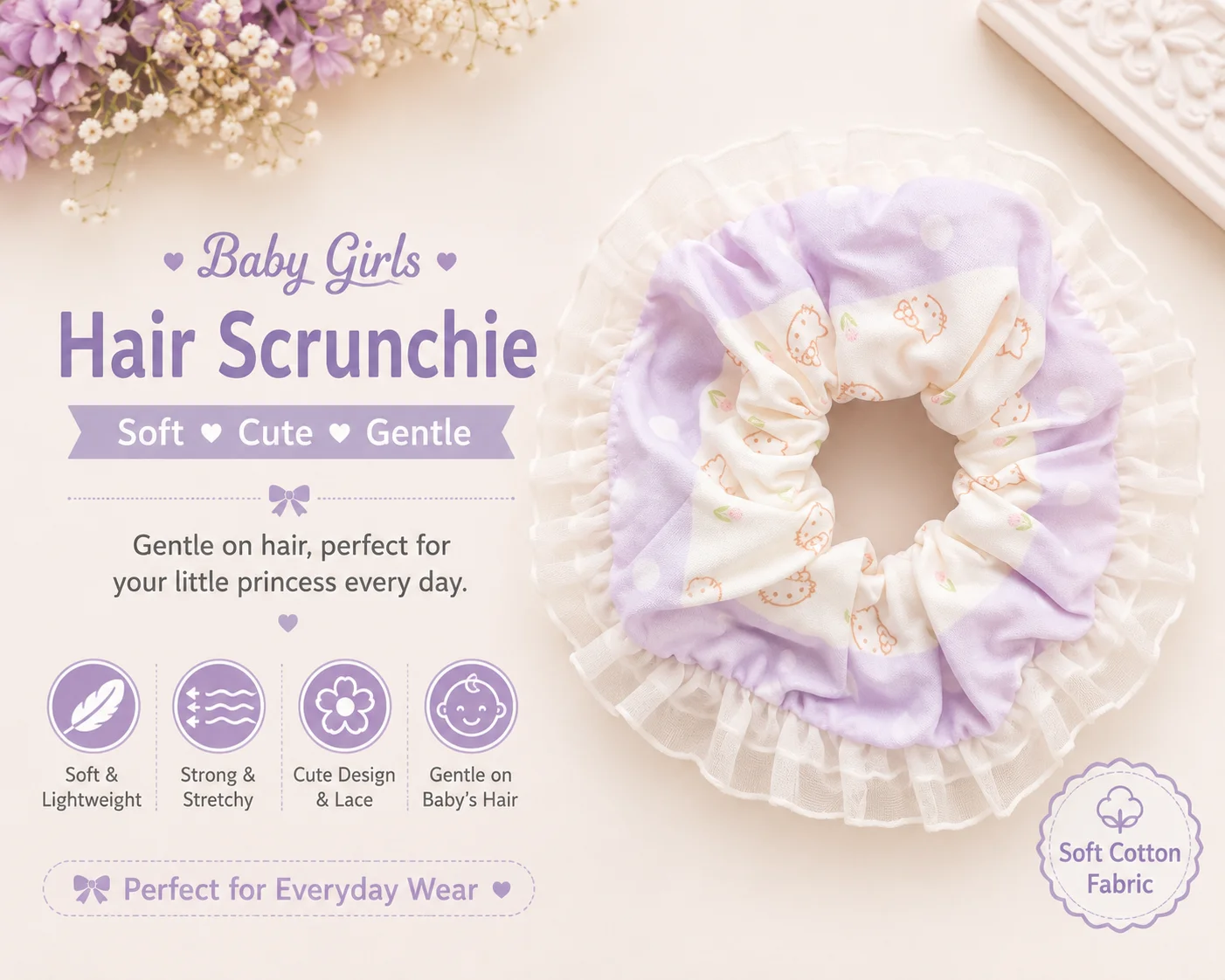 Baby Girls Soft Cotton Hair Scrunchie
