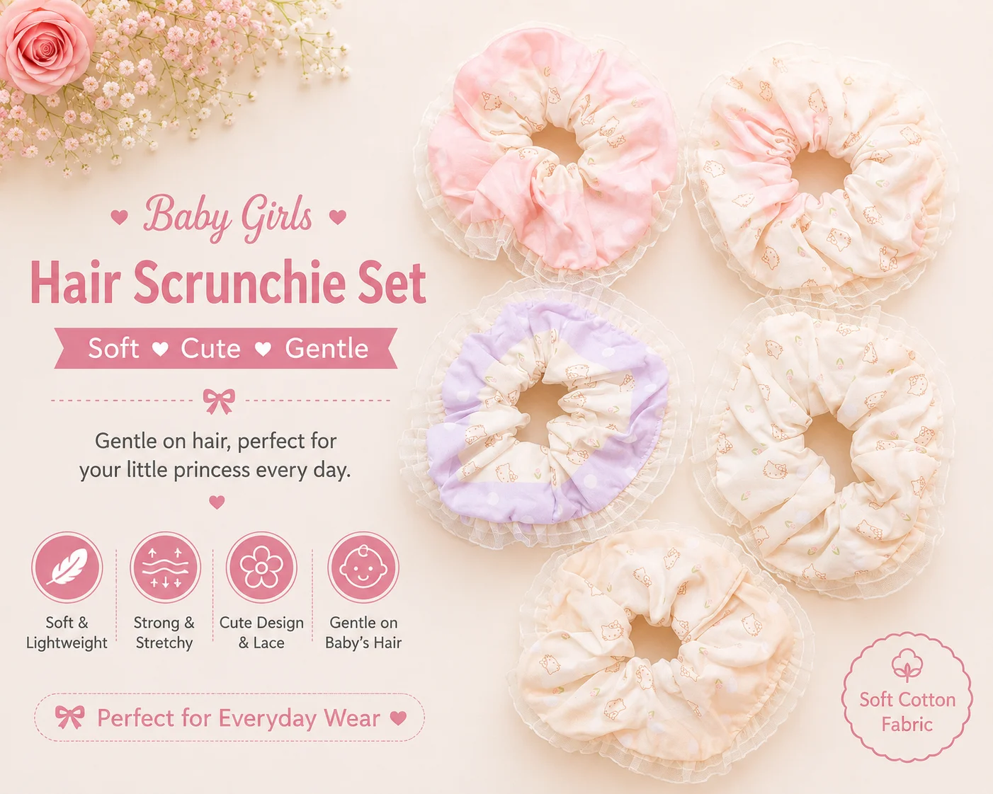 Baby Girls Soft Cotton Hair Scrunchie