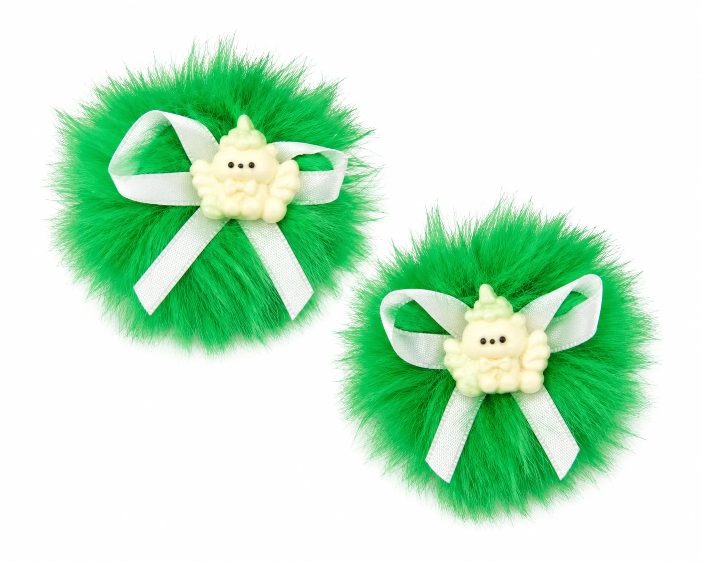 Green Fluffy Pom Pom Hair Clips for Girls