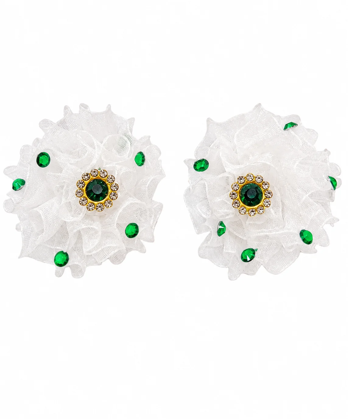Green Floral Mesh Hair Clips for Girls