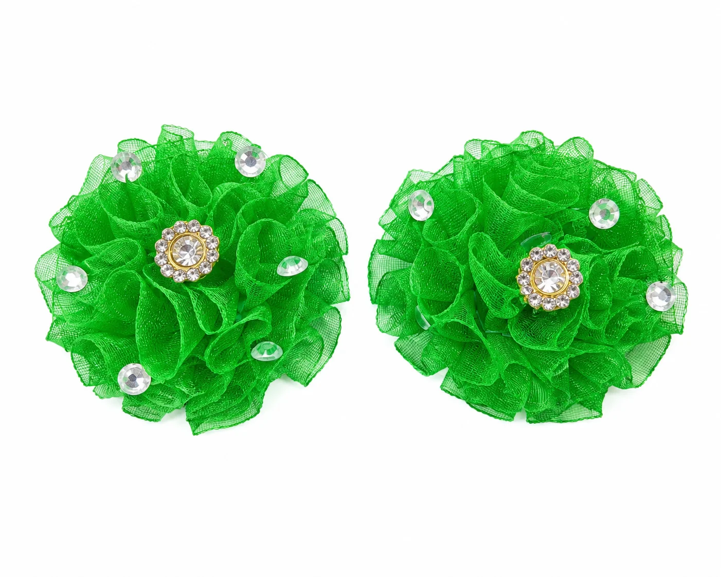 Green Floral Mesh Hair Clips for Girls
