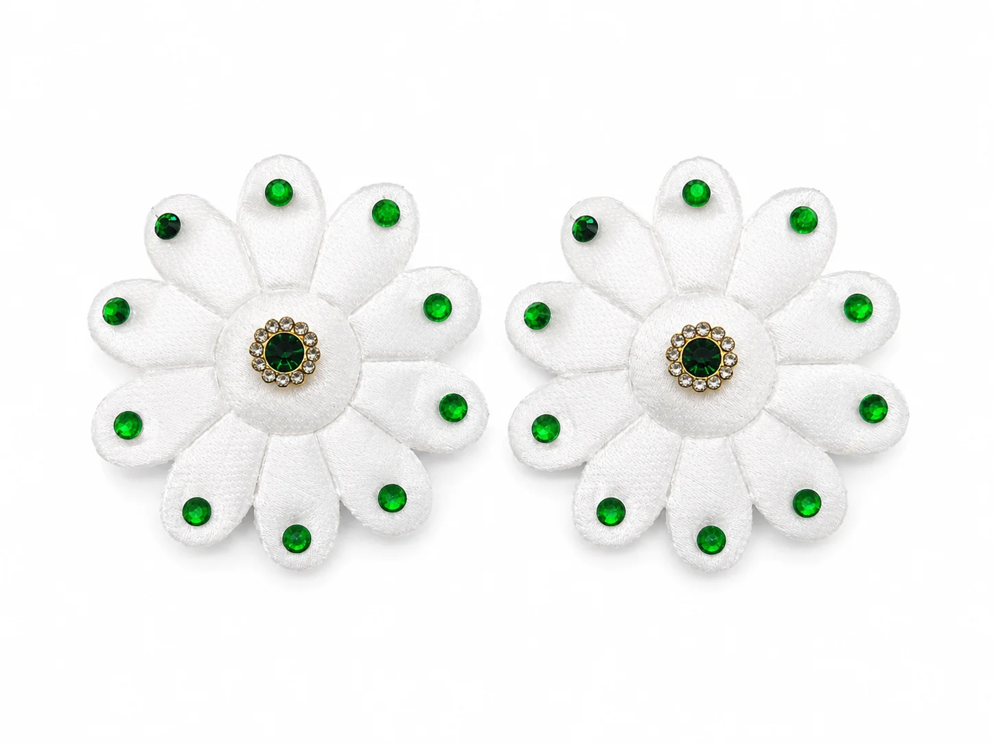 Green & White Rhinestone Flower Hair Clip Set