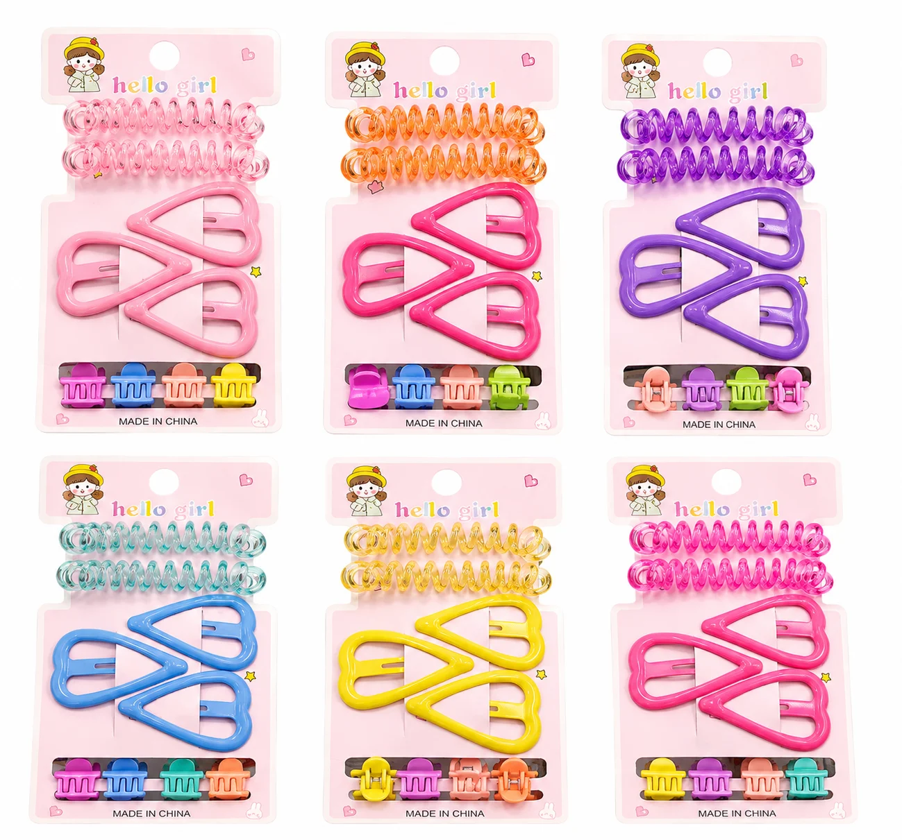 Heart Snap Clips, Spiral Hair Ties & Mini Claw Clips (Multicolor)