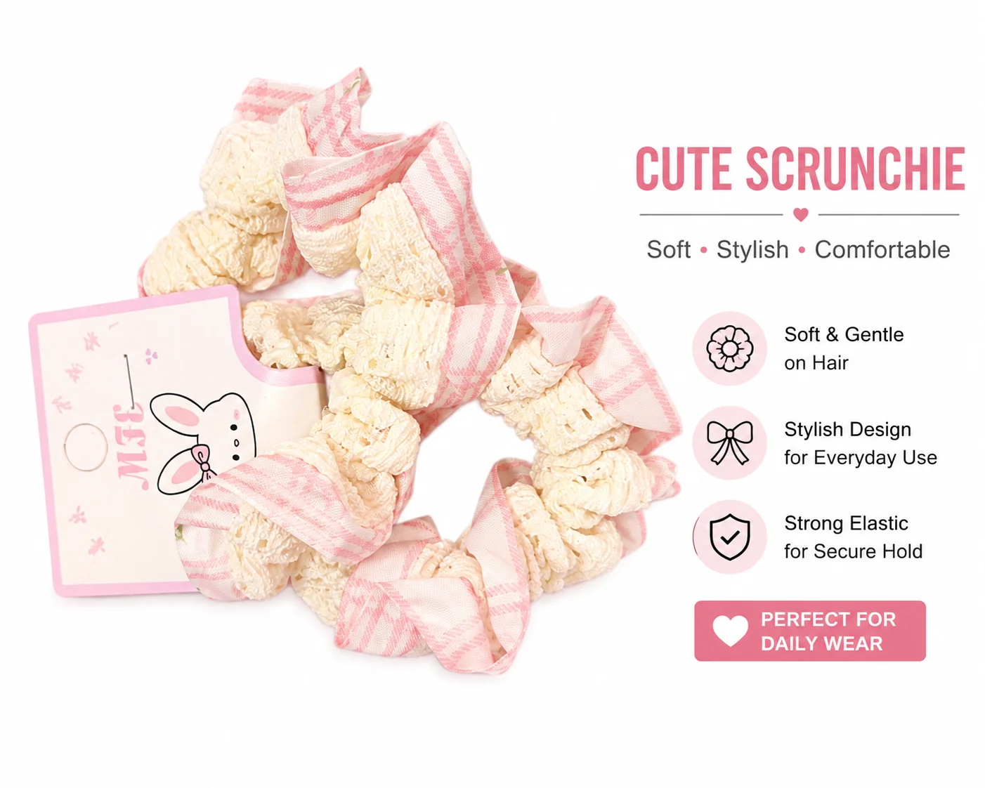 Plaid Ruffle Hair Scrunchie Set – Soft Elastic Ponytail Hair Bands