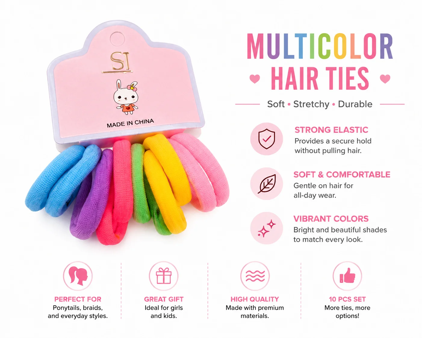 Multicolor Soft Elastic Hair Ties Set