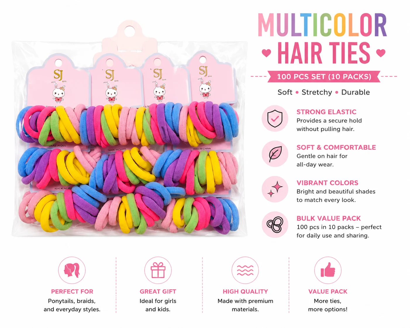 Multicolor Soft Elastic Hair Ties Set