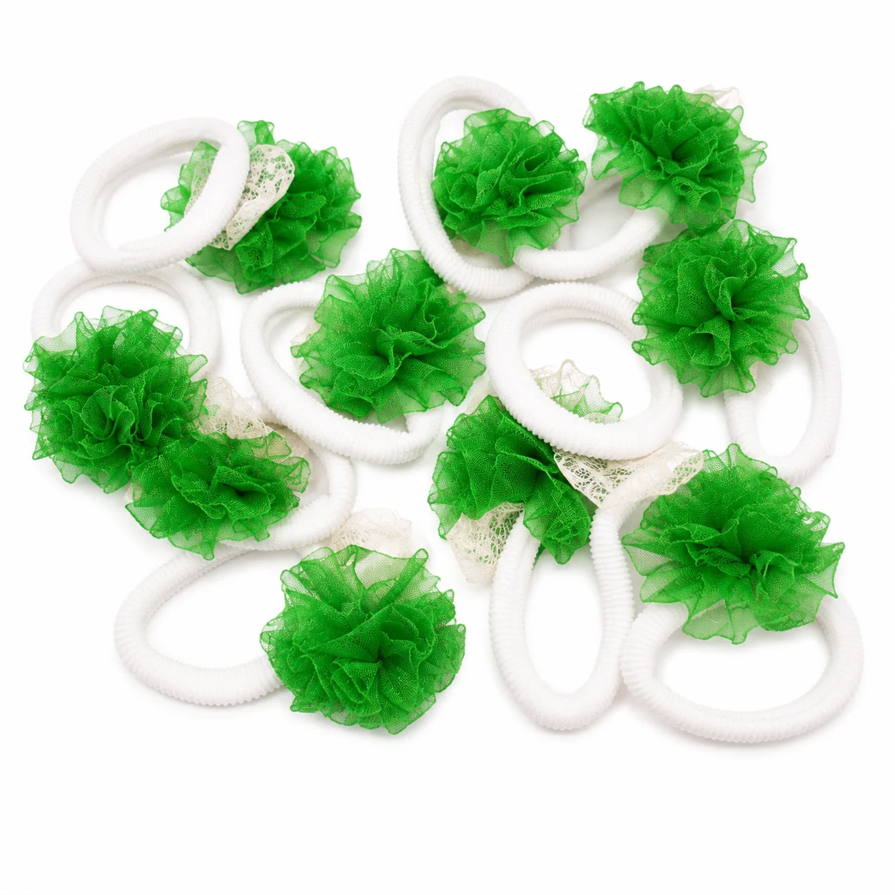 Green Floral Hair Elastic Set