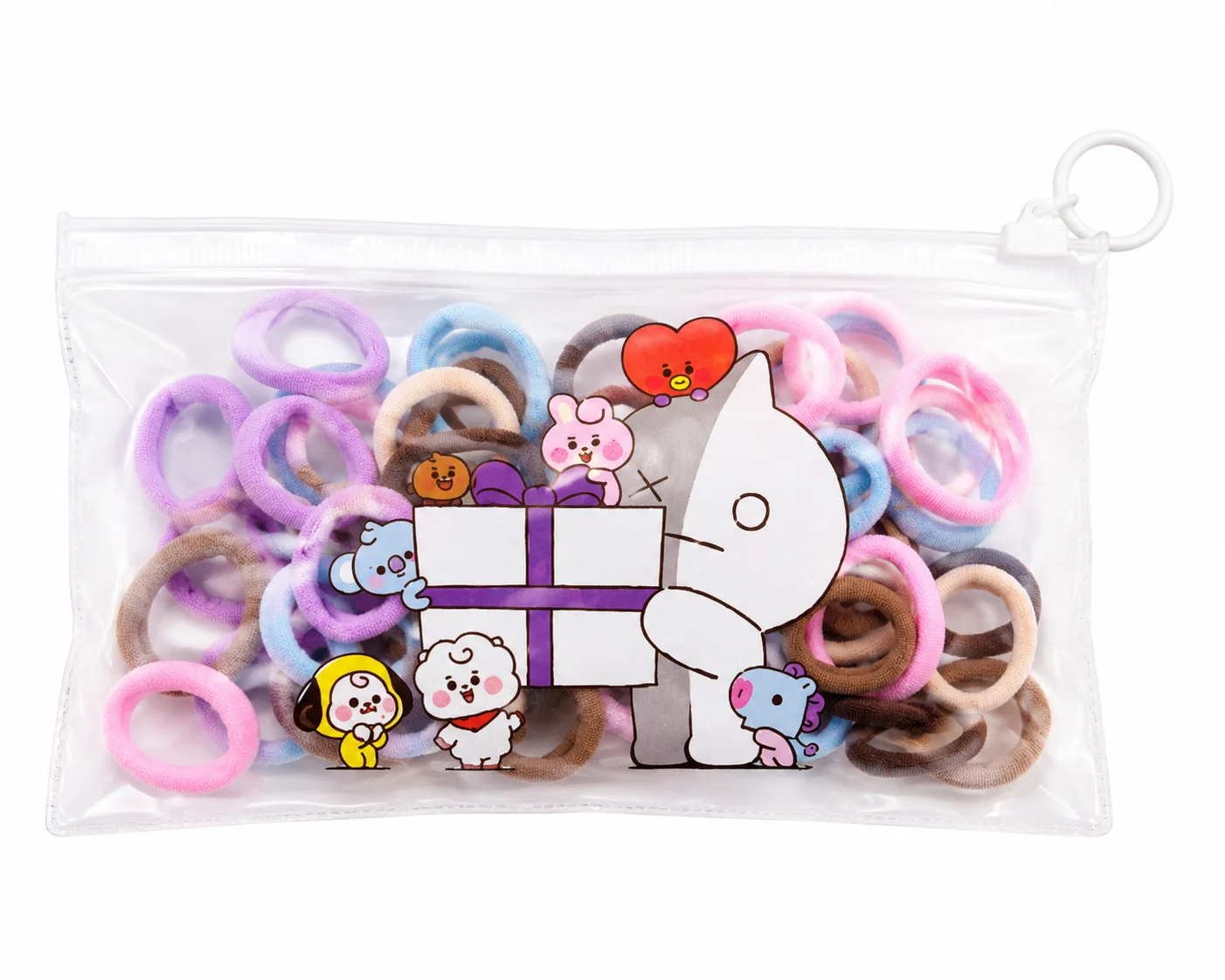 Cartoon Hair Tie Set in Zip Pouch