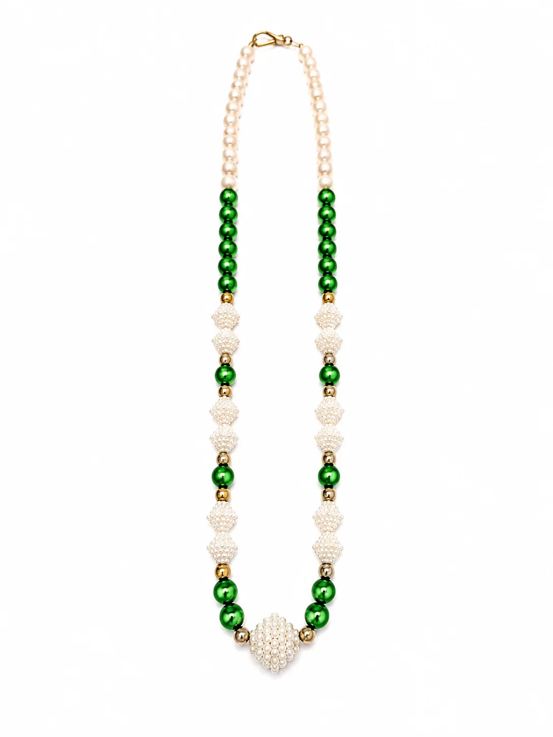 Elegant Green & White Multi-Layer Pearl Beaded Necklace Set