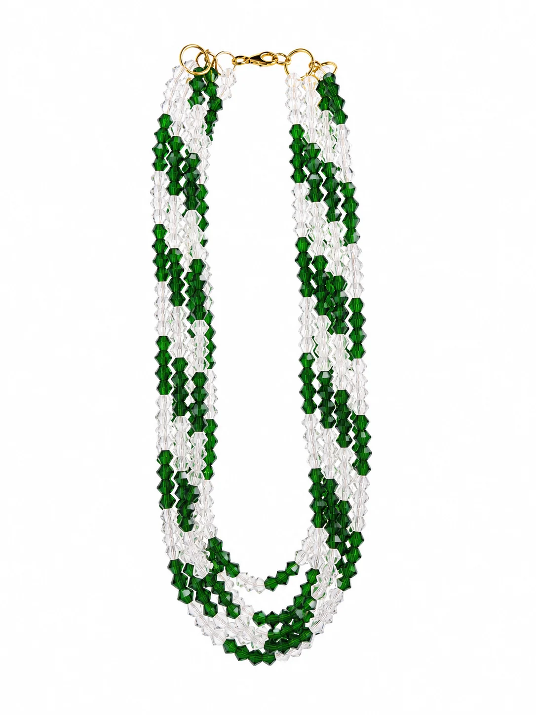 Elegant Green & Crystal Multi-Strand Beaded Necklace
