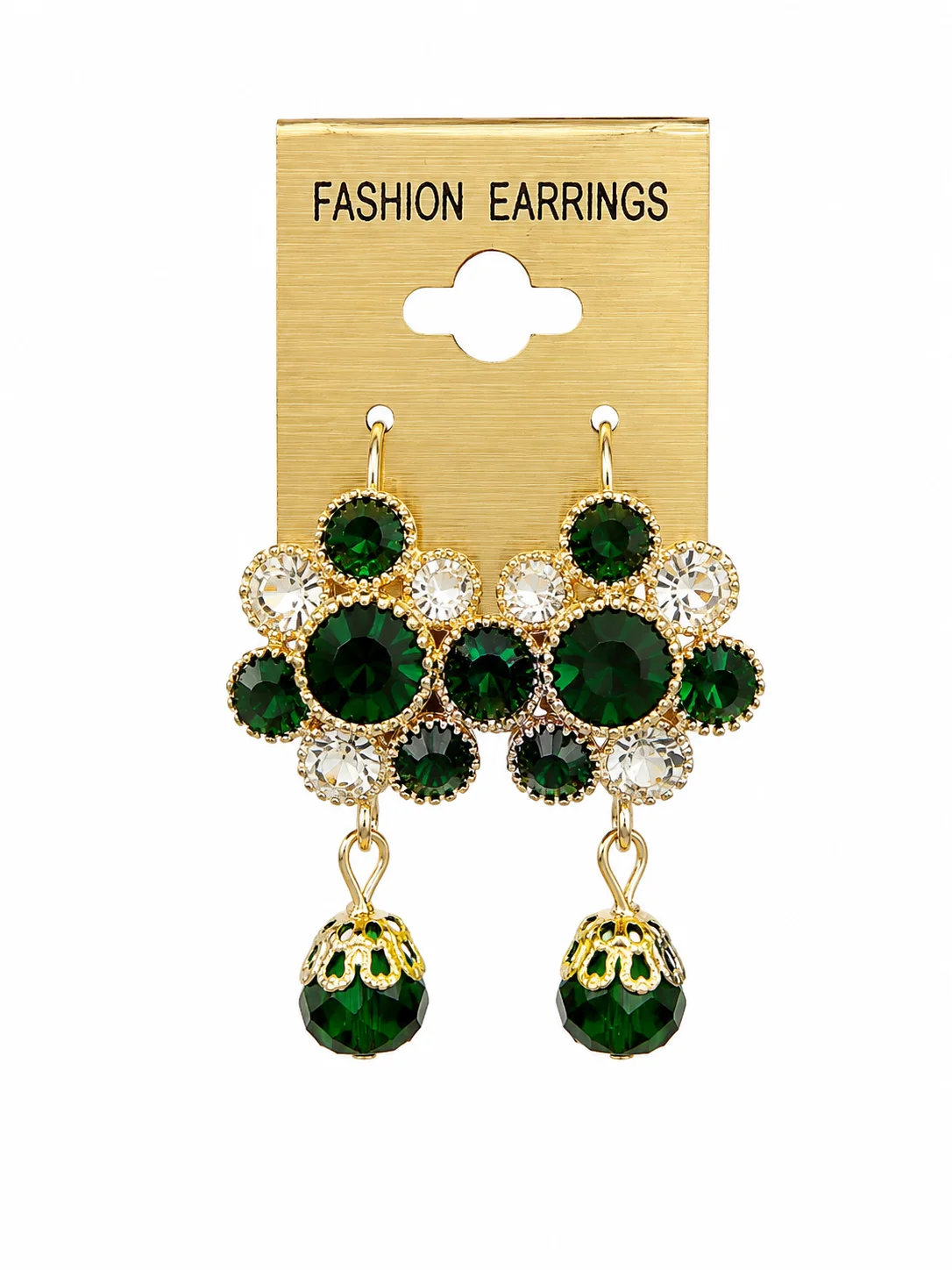Emerald Green Crystal Floral Earrings Set