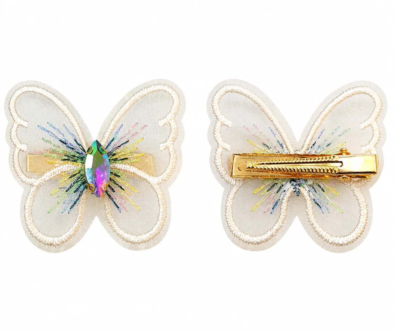 Elegant Butterfly Crystal Hair PIN – Pastel Embroidered Bow Design
