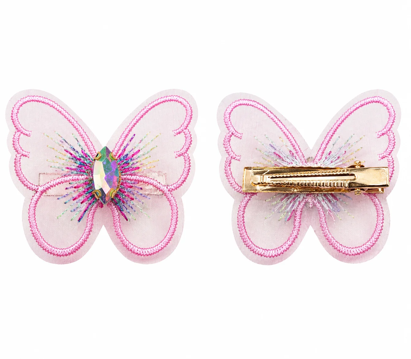 Elegant Butterfly Crystal Hair PIN – Pastel Embroidered Bow Design