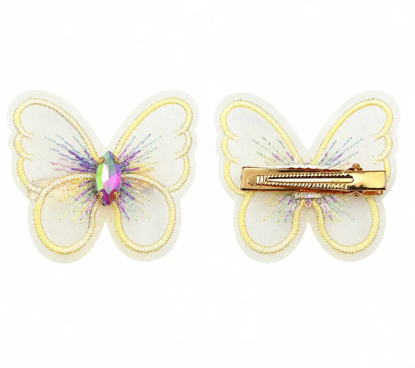 Elegant Butterfly Crystal Hair PIN – Pastel Embroidered Bow Design