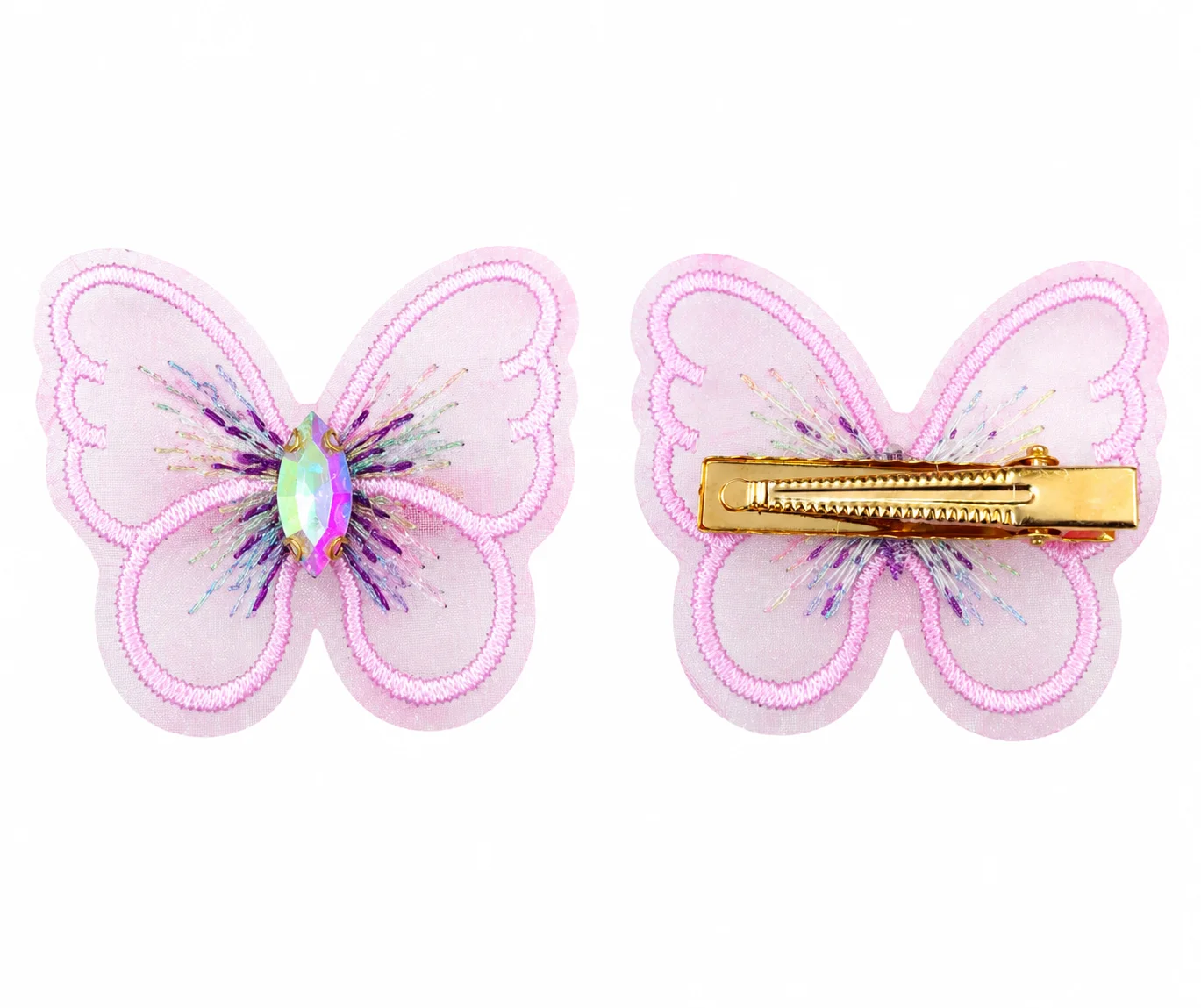 Elegant Butterfly Crystal Hair PIN – Pastel Embroidered Bow Design
