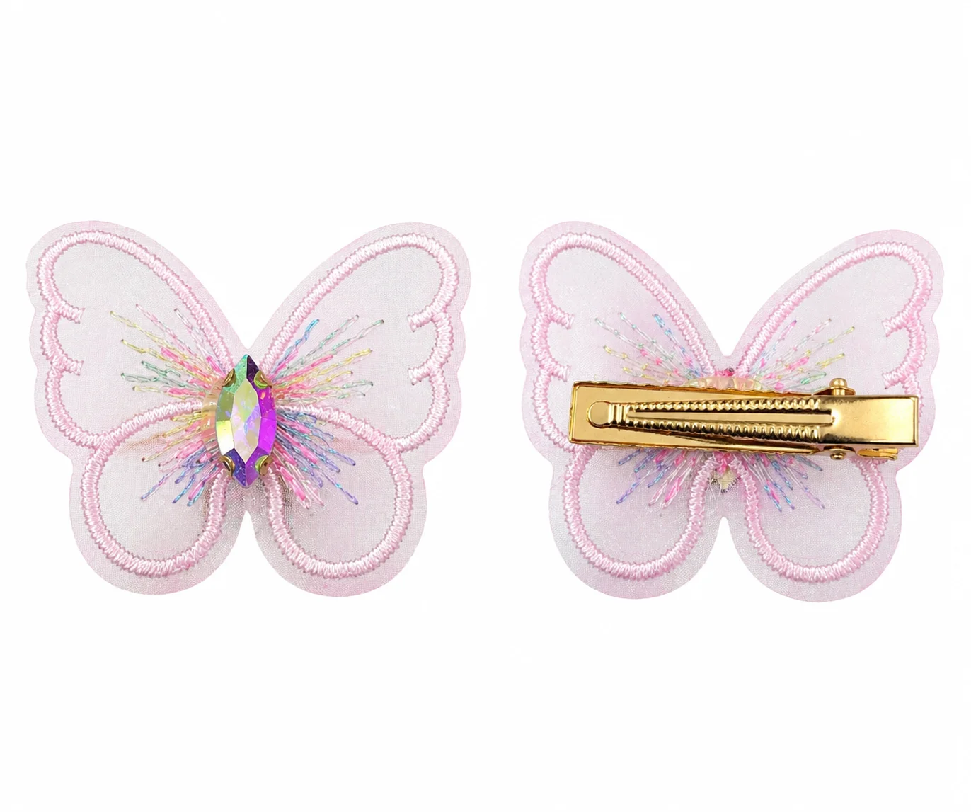 Elegant Butterfly Crystal Hair PIN – Pastel Embroidered Bow Design