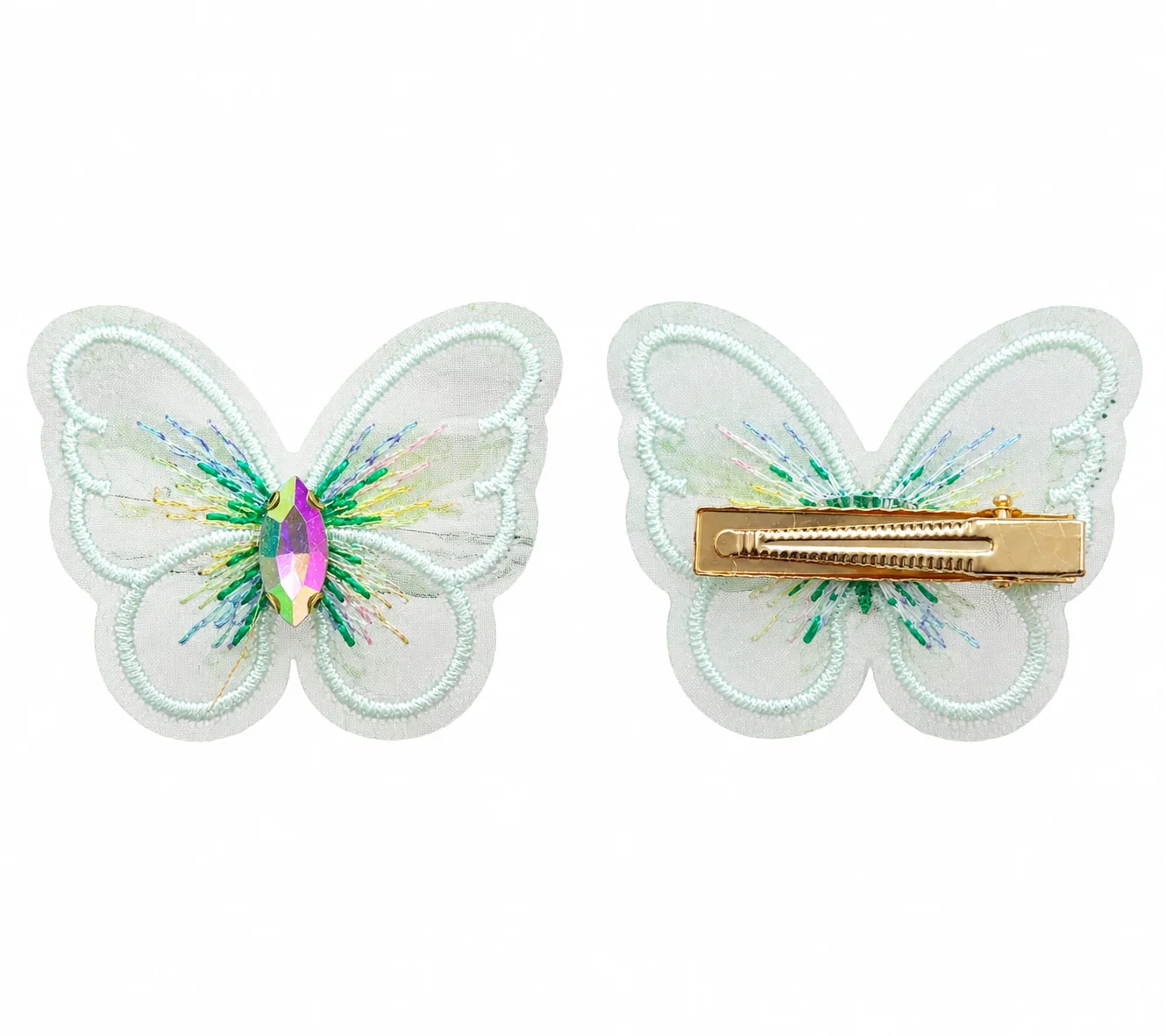 Elegant Butterfly Crystal Hair PIN – Pastel Embroidered Bow Design