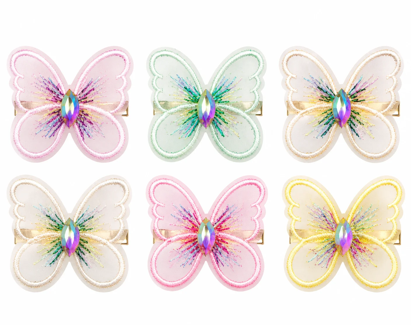Elegant Butterfly Crystal Hair PIN – Pastel Embroidered Bow Design
