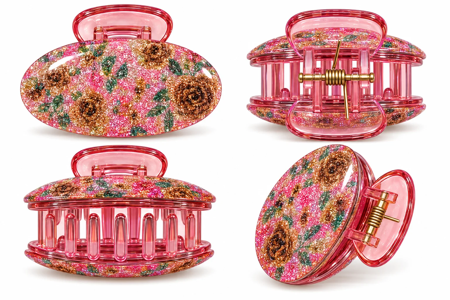 Glitter Floral Hair Claw Clip Set – Stylish Ladies Hair Catcher