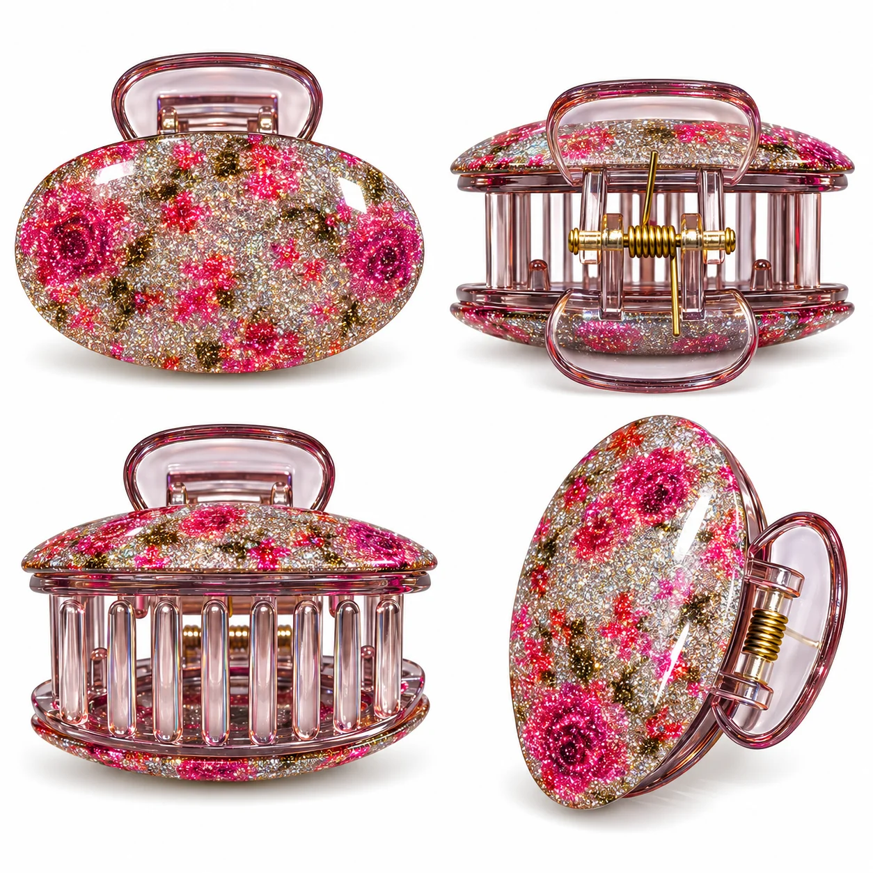Glitter Floral Hair Claw Clip Set – Stylish Ladies Hair Catcher