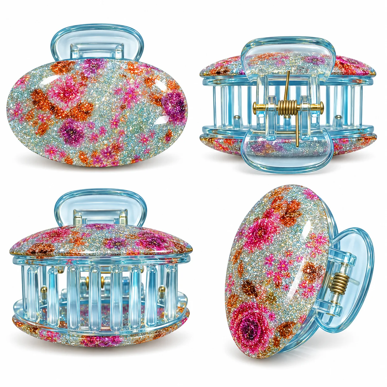 Glitter Floral Hair Claw Clip Set – Stylish Ladies Hair Catcher