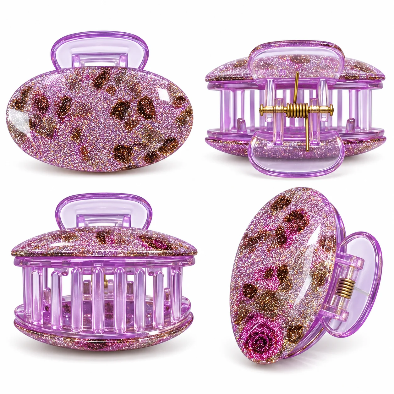 Glitter Floral Hair Claw Clip Set – Stylish Ladies Hair Catcher