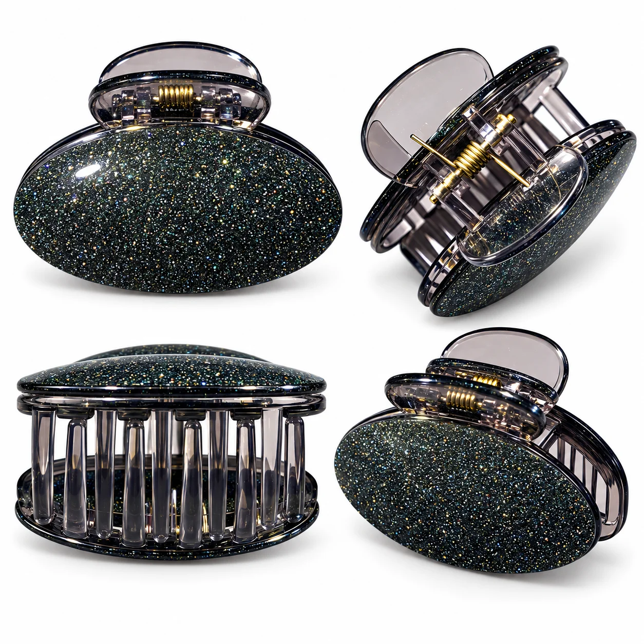 Glitter Oval Hair Claw Clip – Strong Grip Stylish Hair Catcher for Women