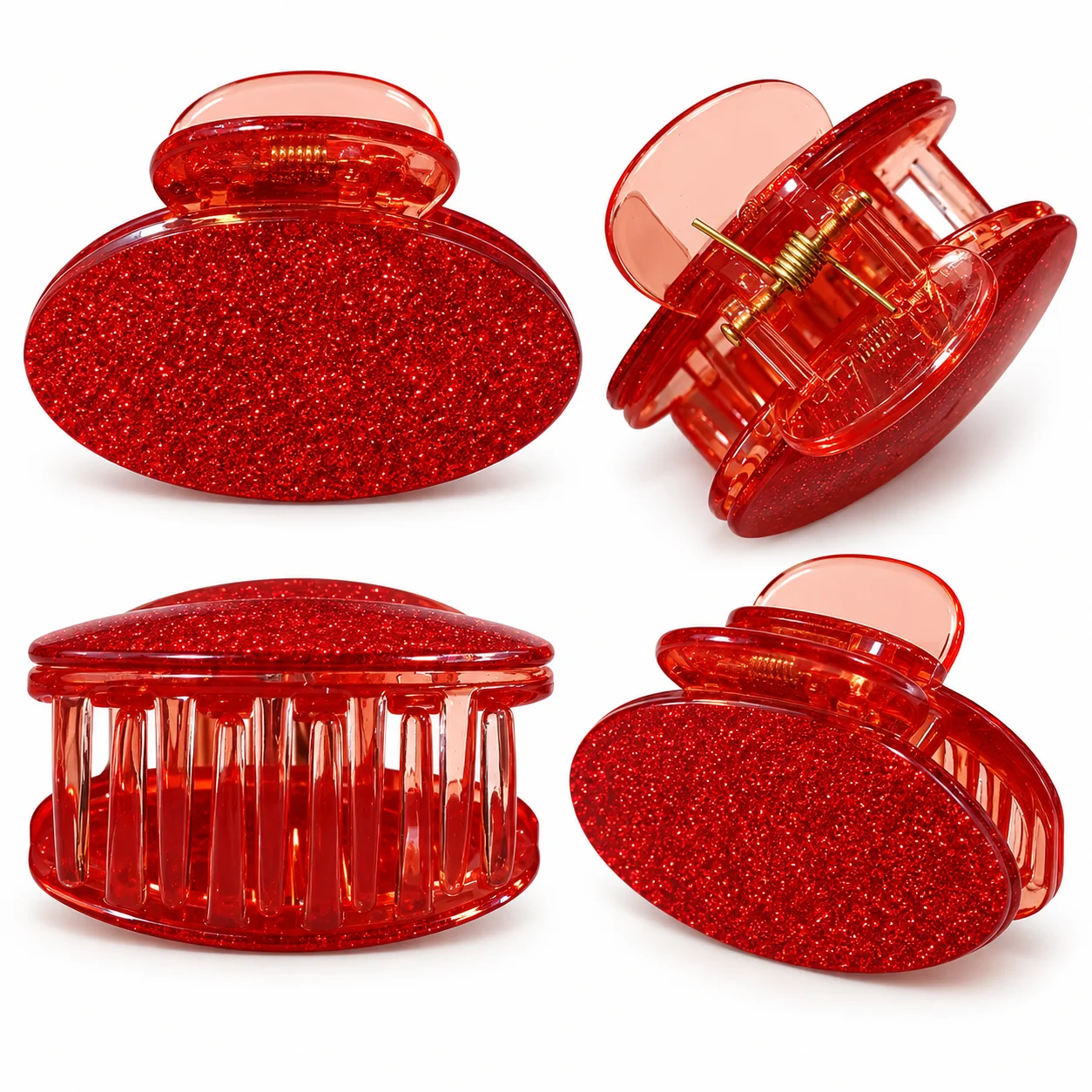 Glitter Oval Hair Claw Clip – Strong Grip Stylish Hair Catcher for Women