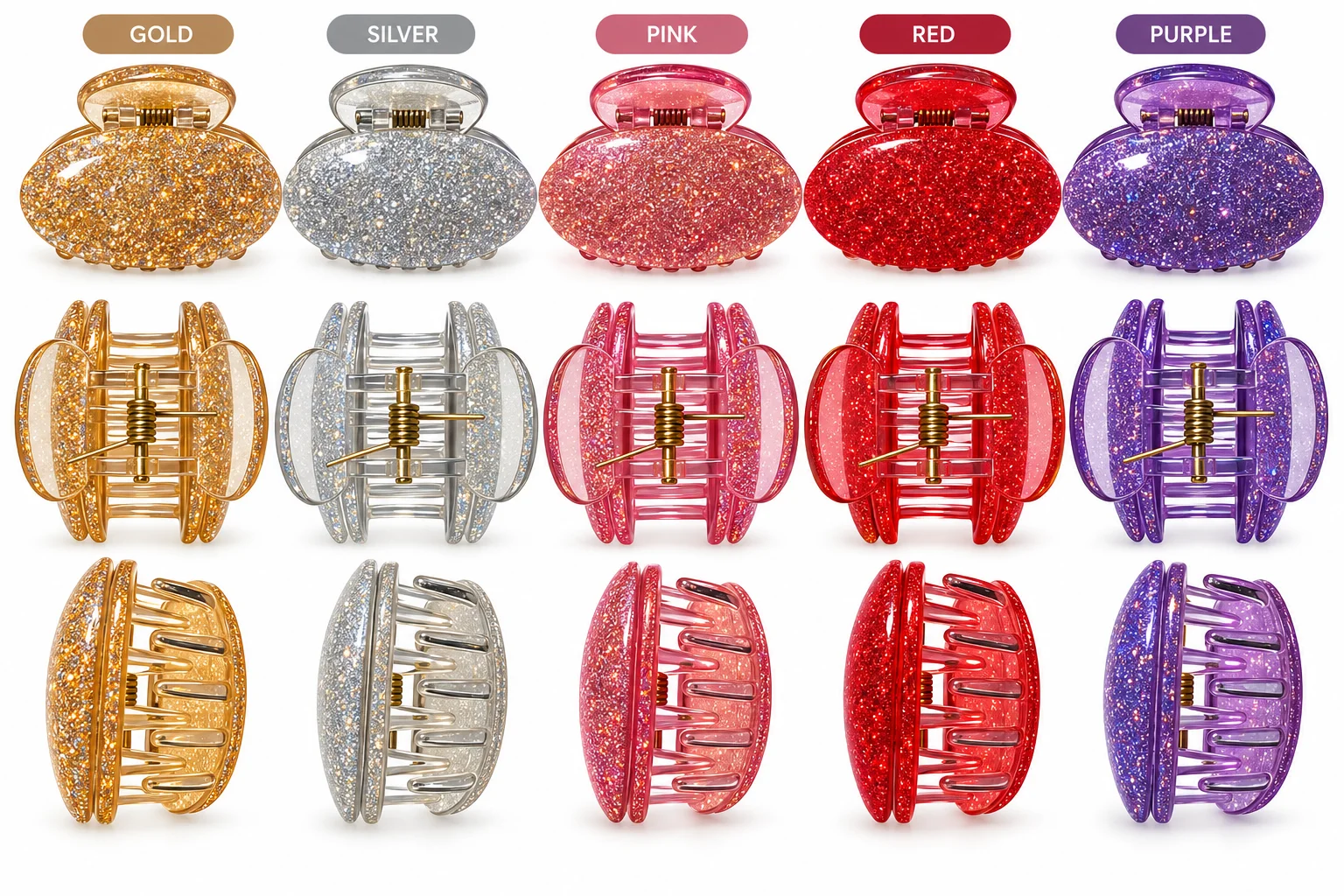 Glitter Oval Hair Claw Clip – Strong Grip Stylish Hair Catcher for Women