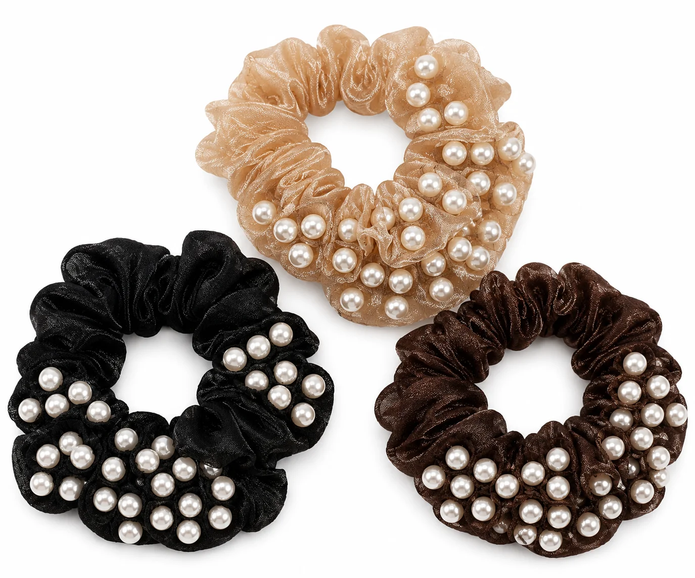 Color Pearl Organza Hair Scrunchies Set