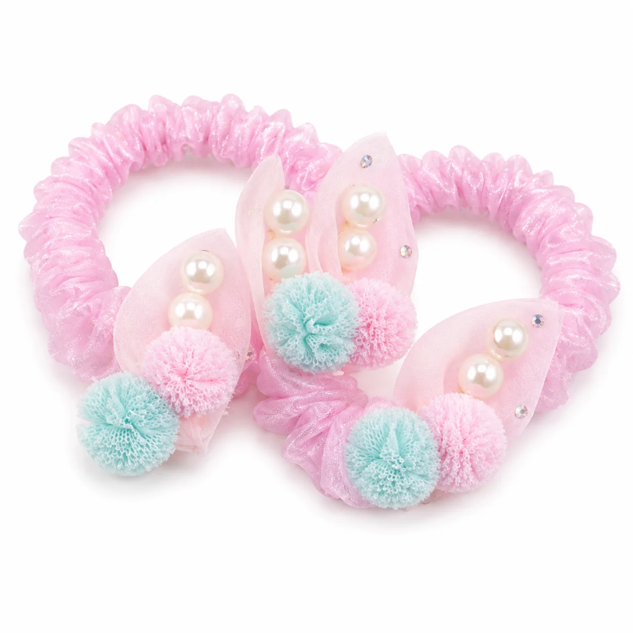 Pearl Bow Hair Scrunchie Set for Girls
