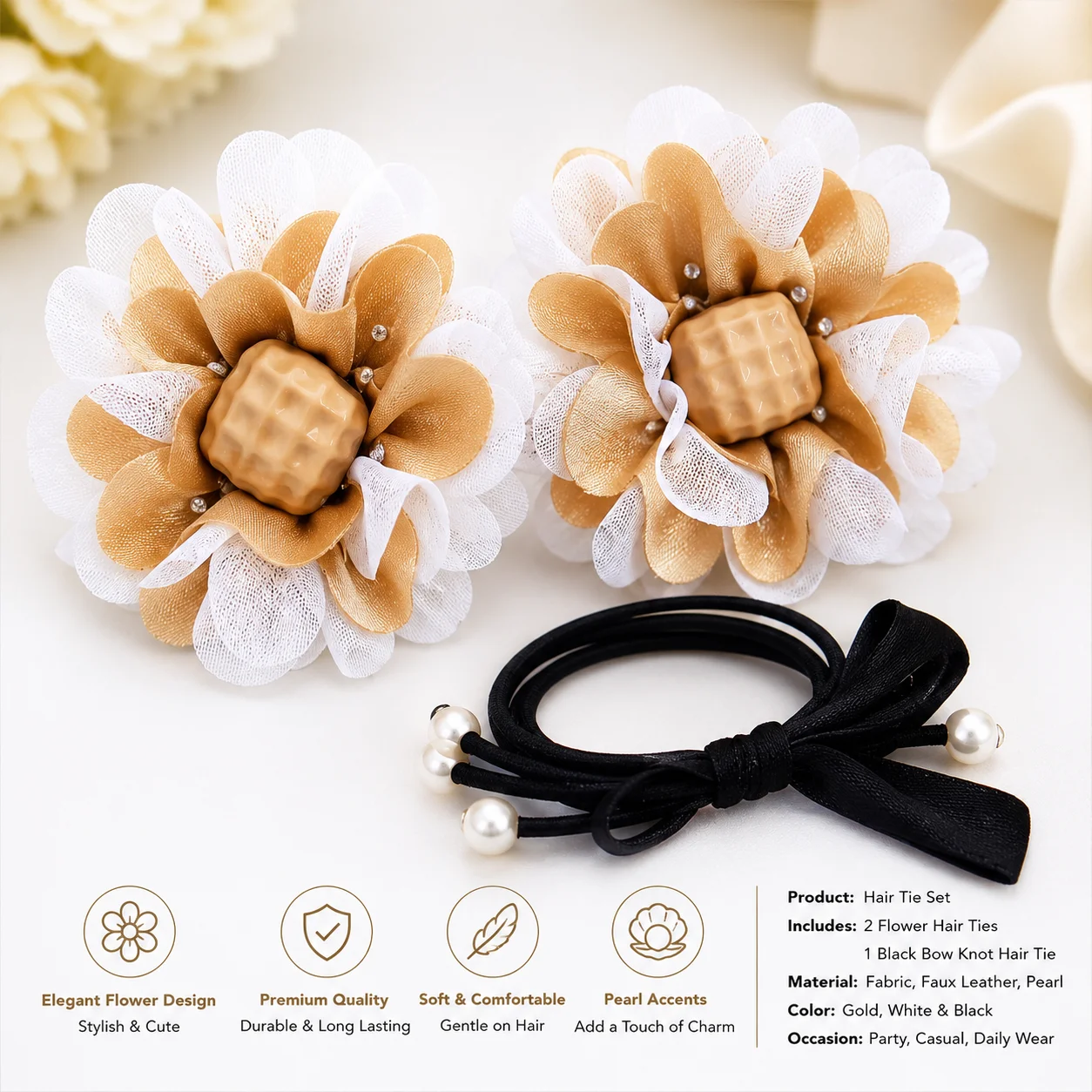 Elegant Floral Hair Tie Set for Girls