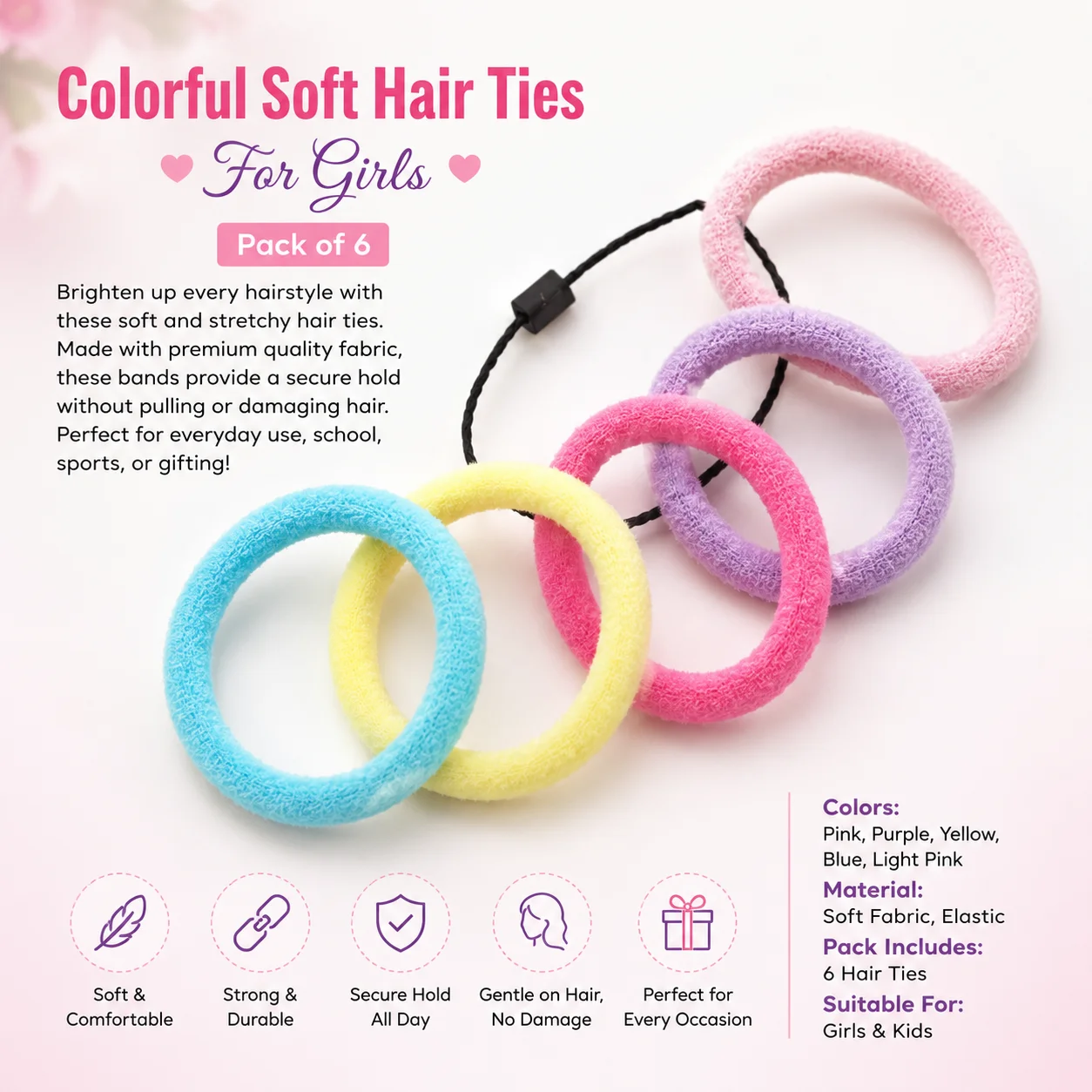 Pastel Soft Hair Elastic Bands for Girls
