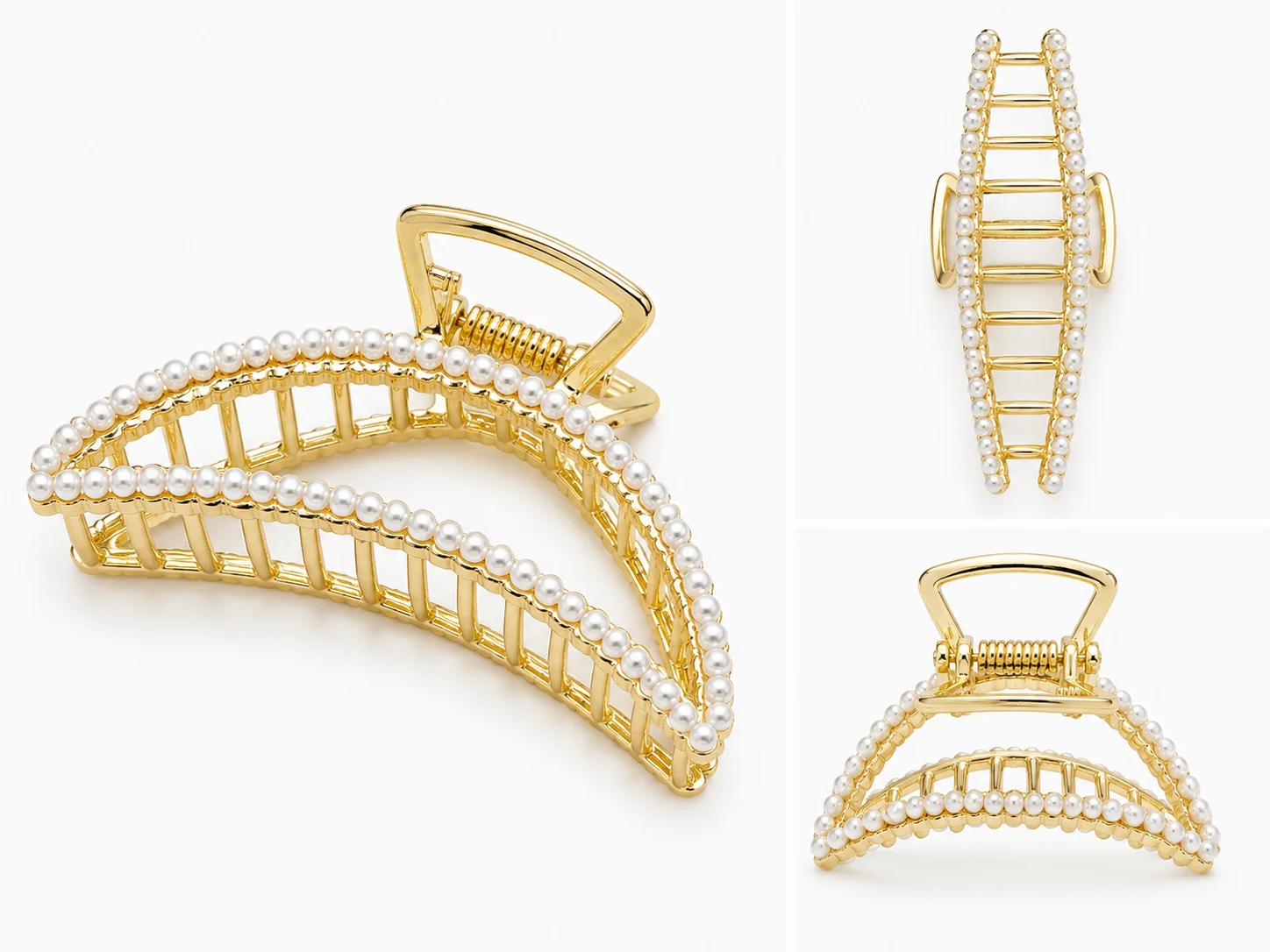 Elegant Pearl & Crystal Gold Hair Catcherfor Women