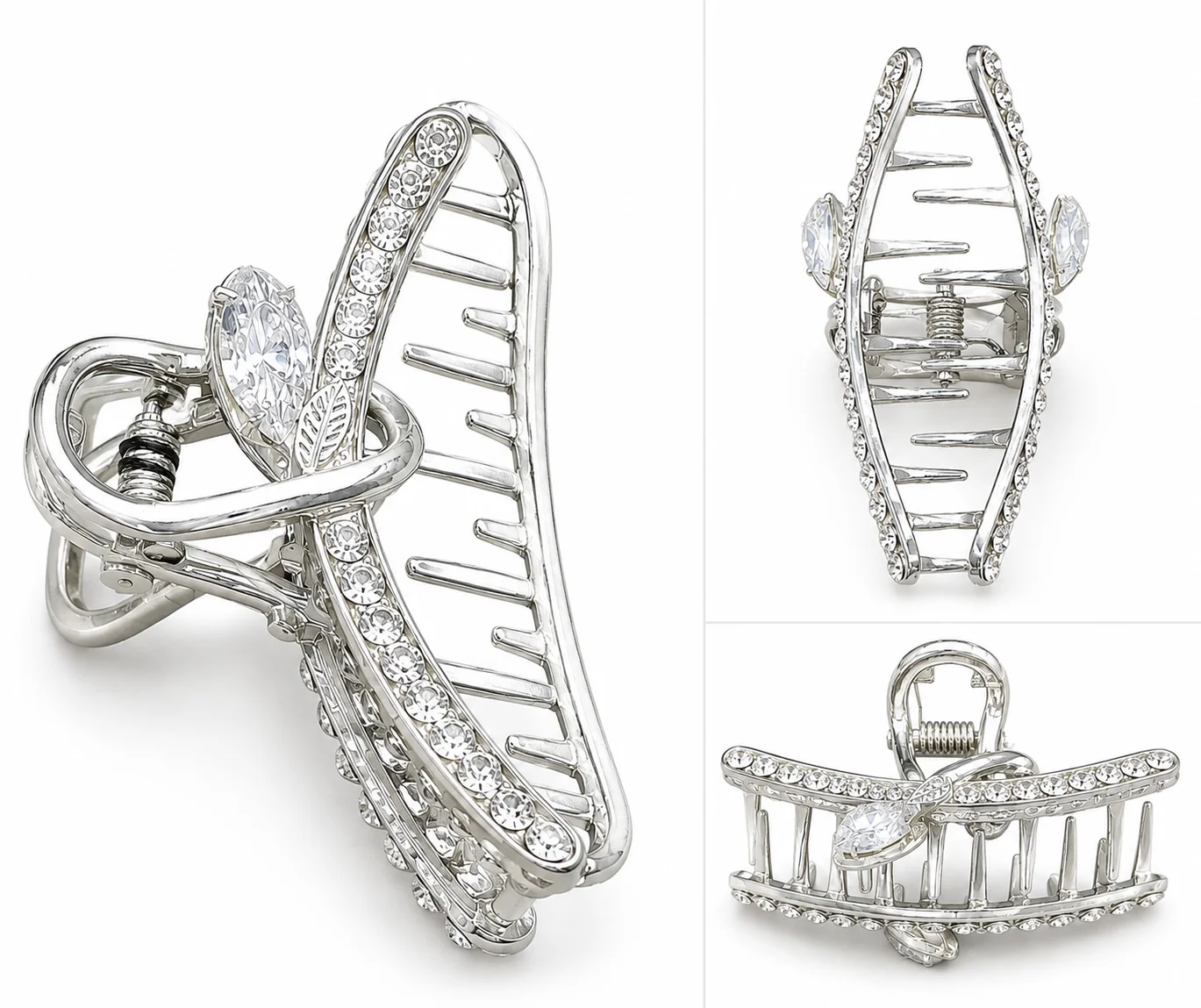 Elegant Silver Crystal Hair Catcher for Women