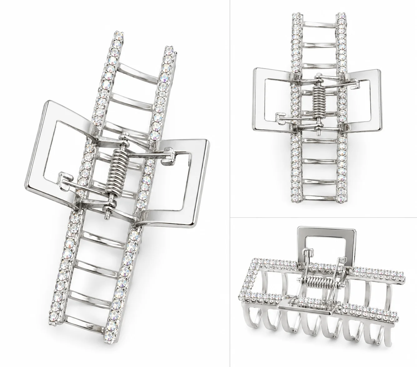 Luxury Silver Rhinestone Rectangle Hair Catcher for Women