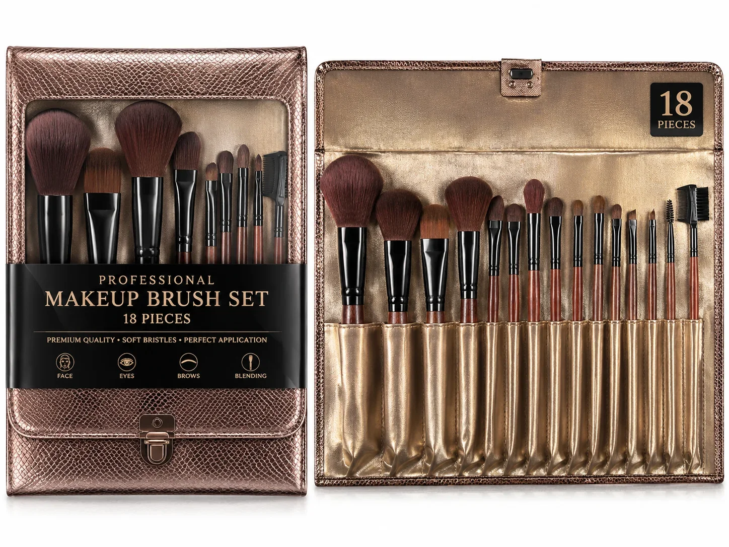 Professional Makeup Brush Set with Premium Pouch 18 Pieces