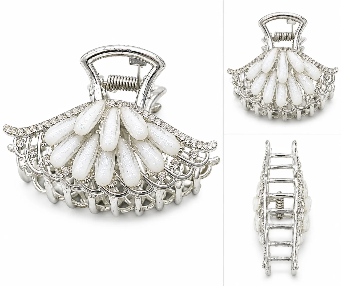 Elegant Pearl & Crystal Floral Hair Catcher for Women