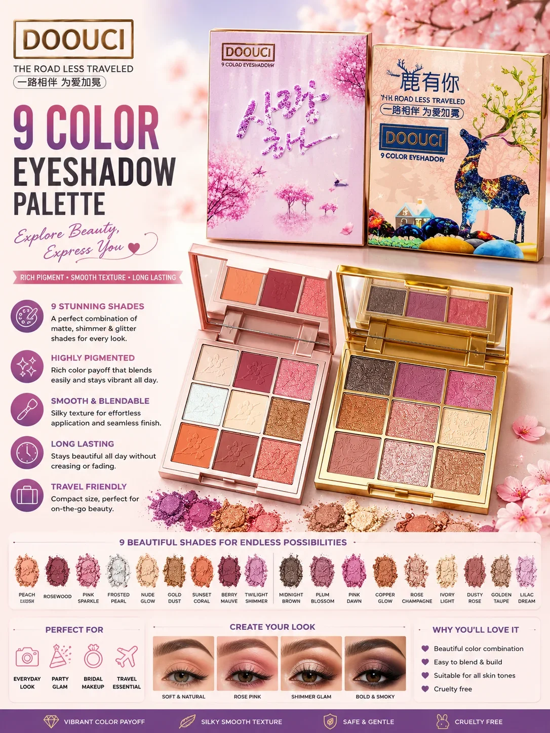 DOOUCI 9 Color Eyeshadow Palette – Matte & Shimmer Collection