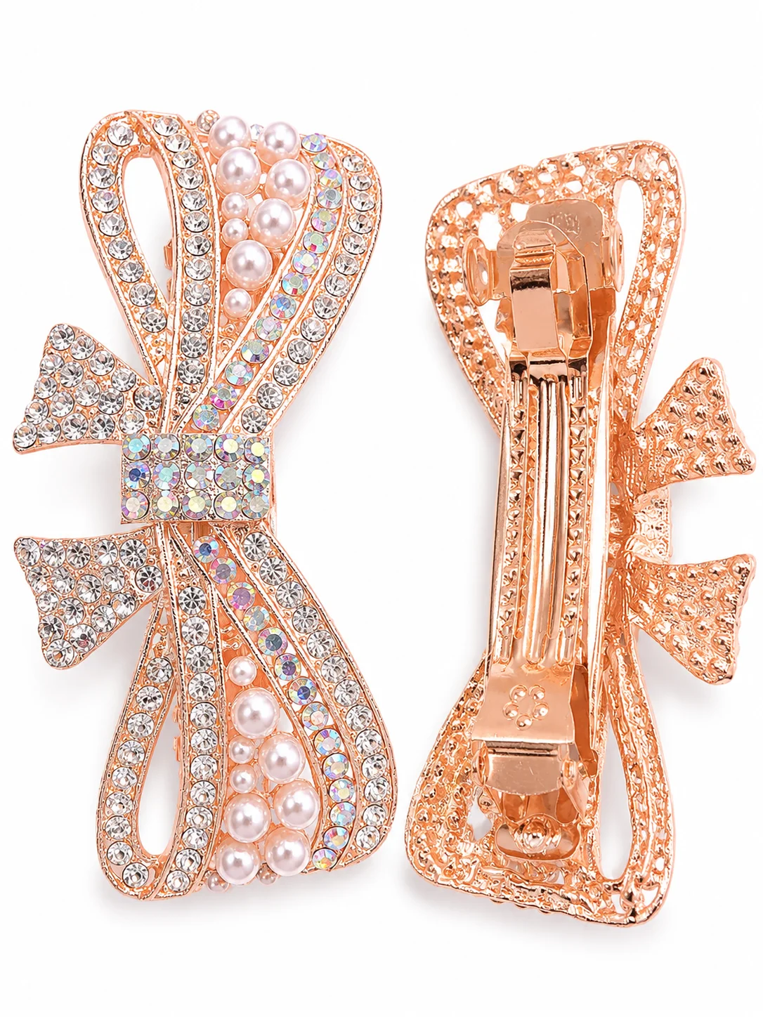 Luxury Rose Gold Pearl Bow Hair Clip