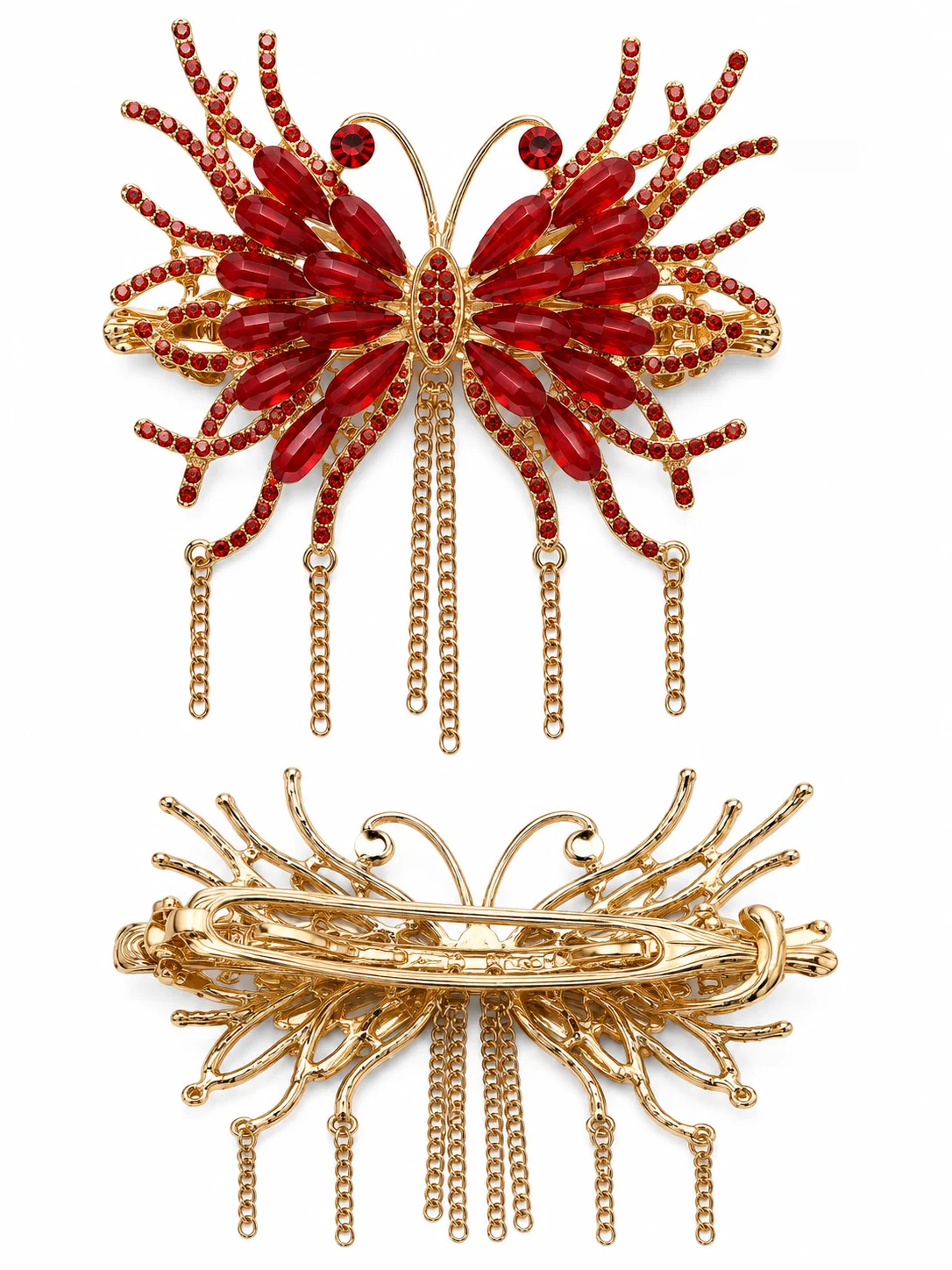 Butterfly Crystal Hair Barrette – Pink & Red Dual Color Hair Clip