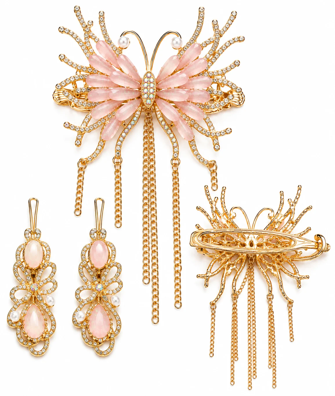 Butterfly Crystal Hair Barrette – Pink & Red Dual Color Hair Clip