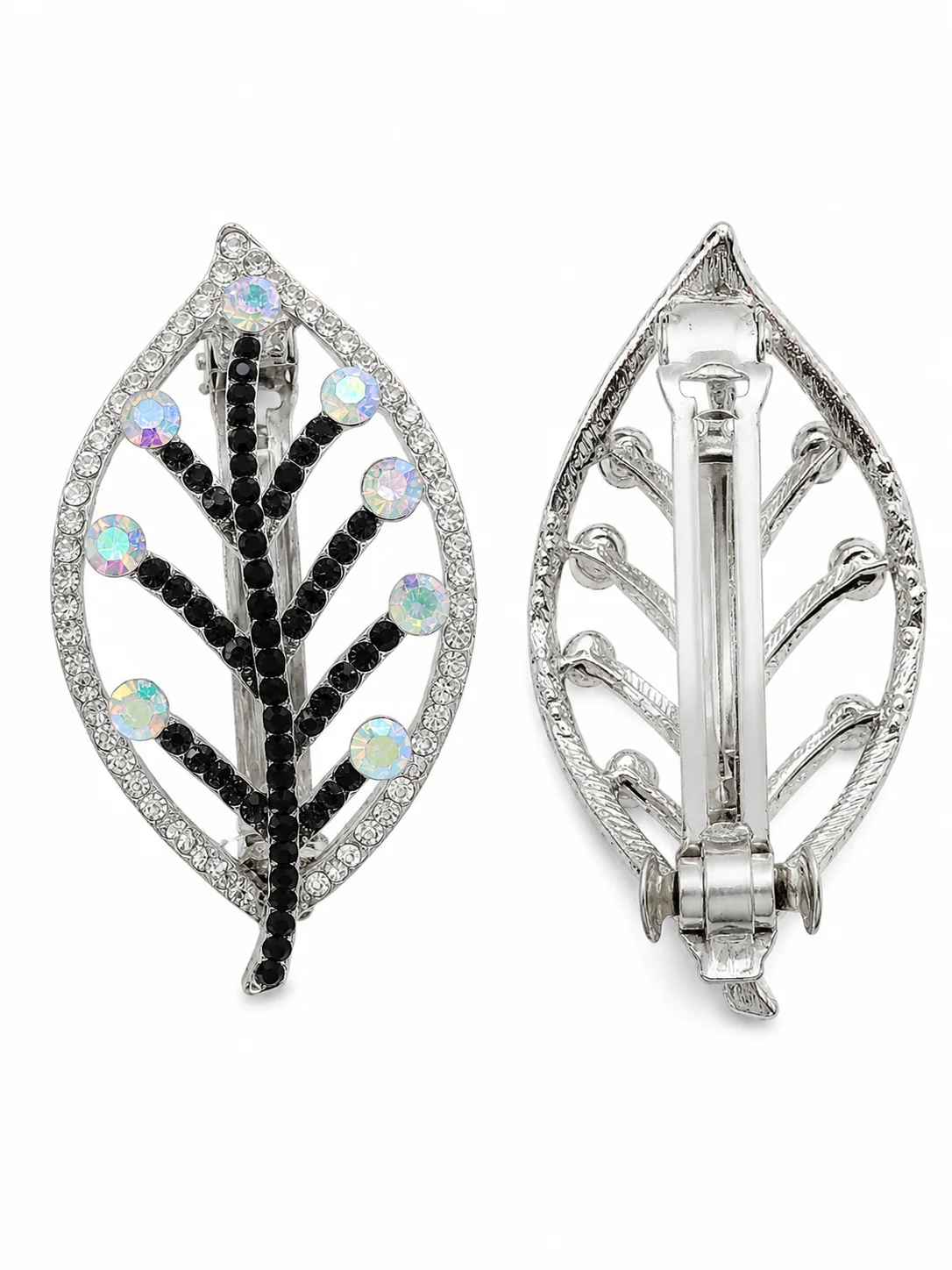 Silver Leaf Rhinestone Hair Clip